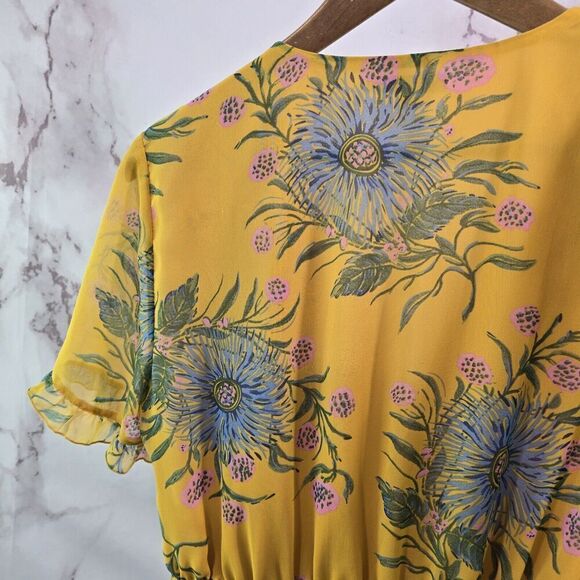Madewell Dress Womens 6 S Yellow Floral Sweetgrass Ruffle Flounce Painted Bloom - Picture 7 of 13